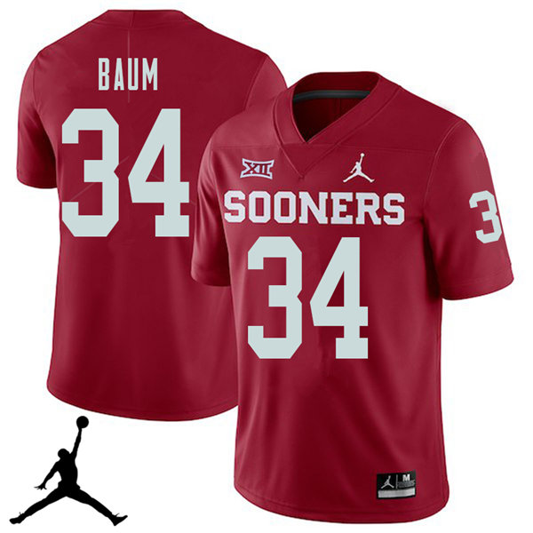 Jordan Brand Men #34 Tanner Baum Oklahoma Sooners 2018 College Football Jerseys Sale-Crimson - Click Image to Close